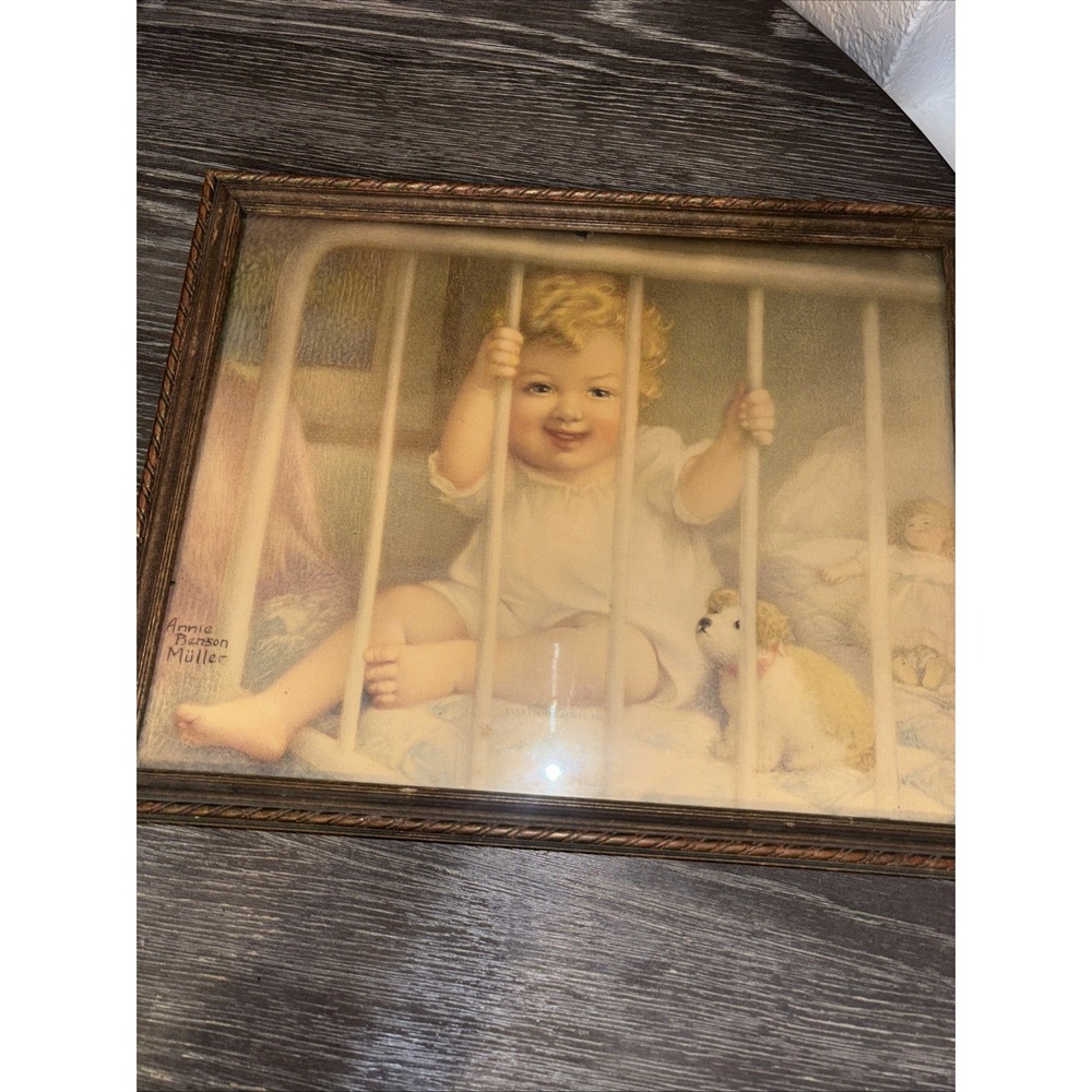 Rare Annie Benson Muller Antique Framed "Everybody Loves Me" Lithograph 15x12